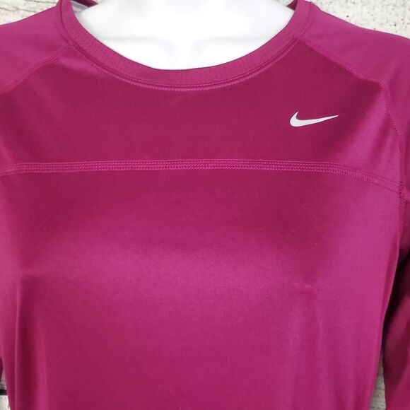 Nike Running Dri-Fit Women’s Long Sleeve Top Size Large Magenta Recycled Polyest - Picture 3 of 8